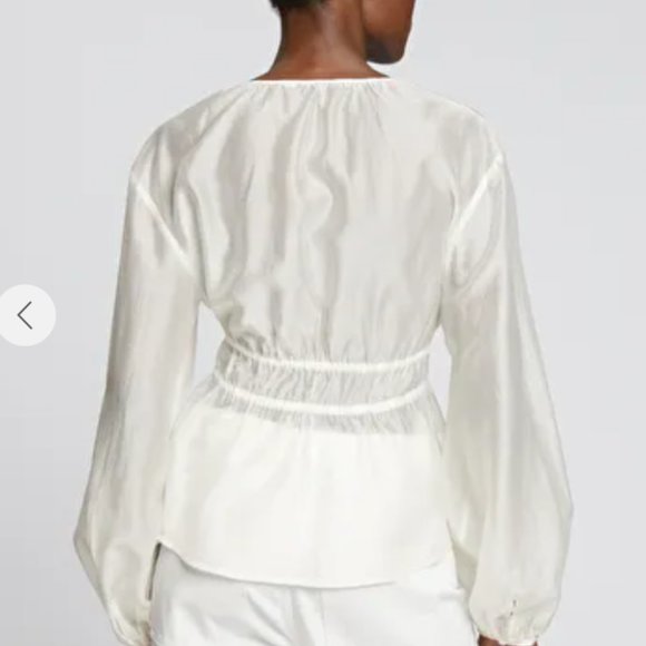 NWT & Other Stories Drawstring Waist Blouson Sleeve Blouse White Sz4 - Picture 4 of 10